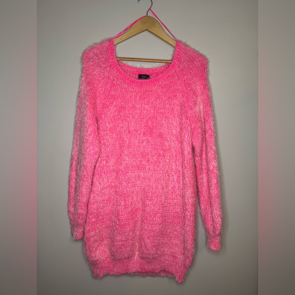 F&F‎ Hot Pink Fuzzy Knit Sweater Tunic Pullover